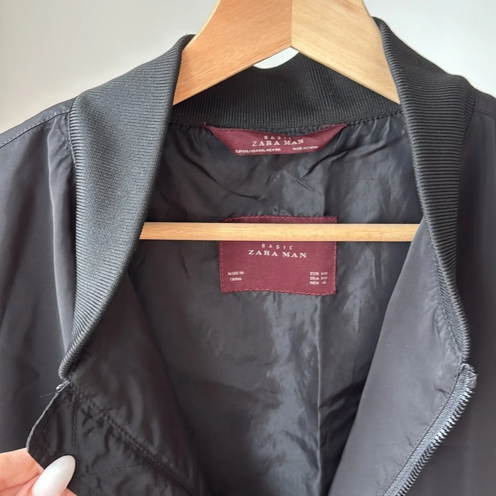 Men's ZARA Classic Black Bomber Jacket, Size XXL